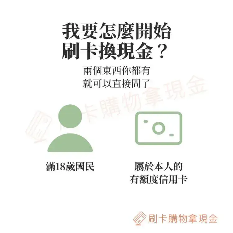 我要怎麼開始刷卡換現金?兩個東西你都有,就可以直接問了!滿18歲之國民,本人信用卡。